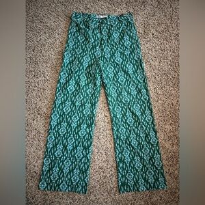 Zara Teal and Forest Green Patterned Trousers, size M